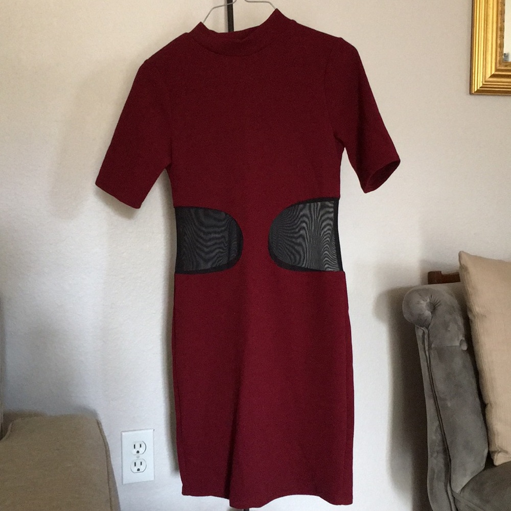 Cranberry mesh waist detail dress